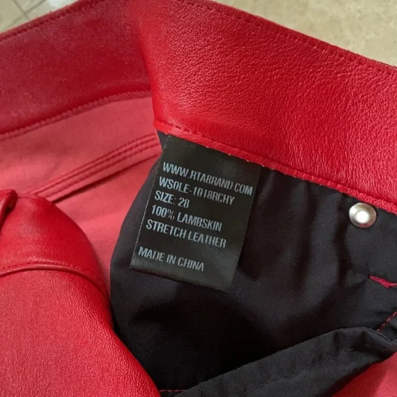 R+A red leather high waist pants 29